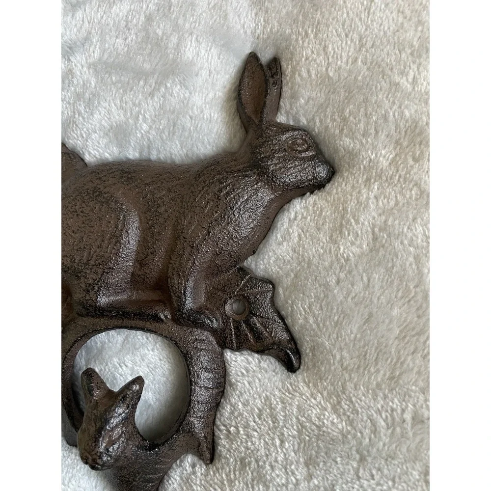 Rustic Cast Iron Rabbit Wall Hook Bunny Coat Towel Key Holder Farmhouse Cottage